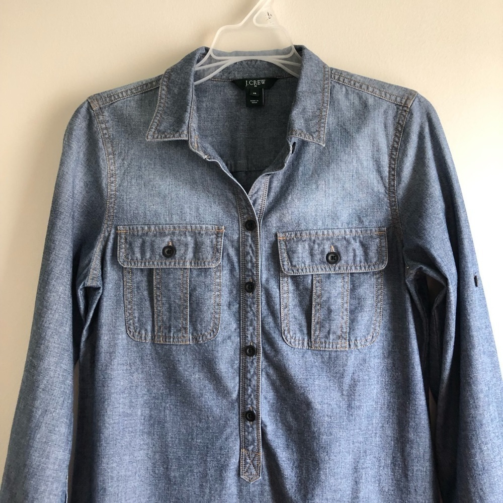 JCrew classic roll tab sleeve denim dress - Picture 3 of 7